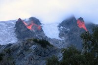 laatste zonnestralen op La Meije-gletsjer, La Grave, Franse Alpen (14 aug '06) 