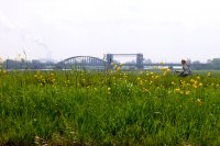 oude spoorbrug over de IJssel tussen Zwolle en Hattem, links de IJsselcentrale (20 mei '05) 